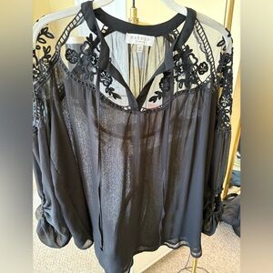 Hayden Women’s Black Lace Mesh Peasant Blouse | Small/Medium | Going Out Top